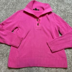 Vintage Ralph Lauren Womens Fuchsia Sweater 100% Cotton Gold Twist Lock Button L